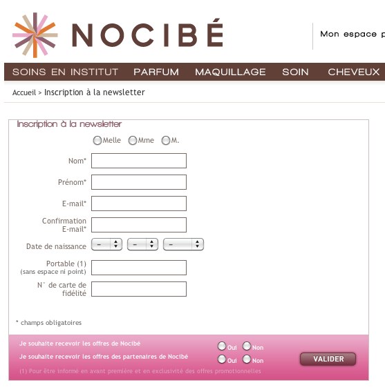 Inscription newsletter NOCIBE.fr