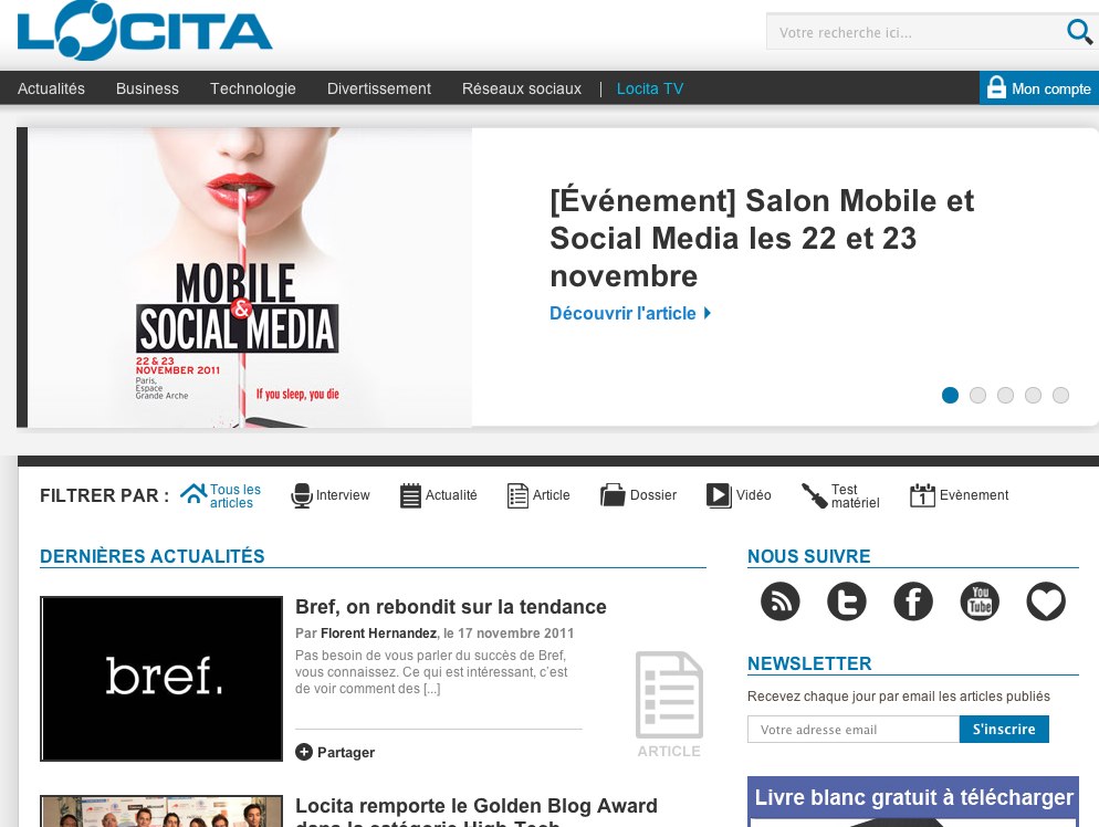 Réseaux sociaux, nouvelles technologies, mobile et web sur Locita.com