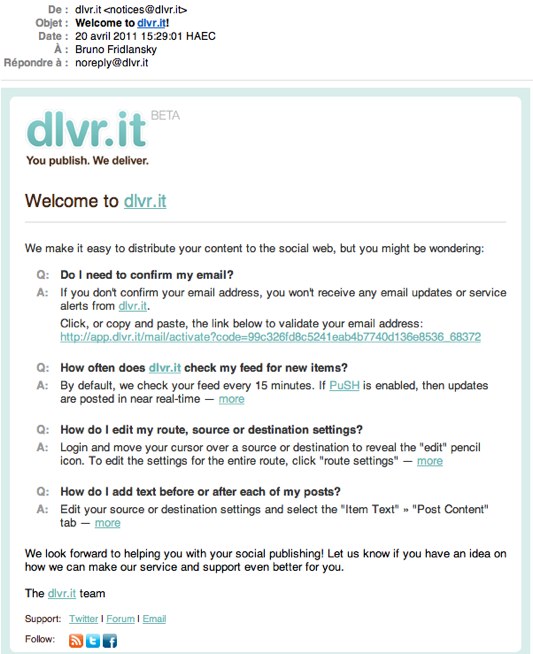 welcome email dlivr.it